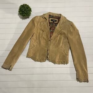 Black Rivet Tan Brown Genuine Leather Suede Western Jacket Coat Women’s Large